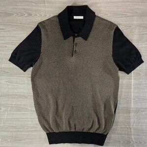 BOGLIOLI cotton knit Polo Sweater size M color navy cream NWOT made in Italy